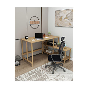 Tavalo Çalışma Masası – Ahşap Ayaklı, Mdf Tabla, Etejerli Ve 2 Raflı, Ofis Ve Ev Için Tasarım