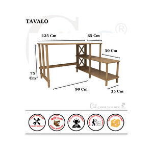 Tavalo Çalışma Masası – Ahşap Ayaklı, Mdf Tabla, Etejerli Ve 2 Raflı, Ofis Ve Ev Için Tasarım