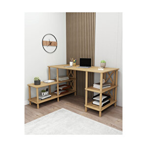 Legno Çalışma Masası: Minimalist Mdf, Ahşap Ayak Ve Yazıcı Rafı