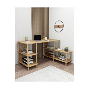 Legno Çalışma Masası: Minimalist Mdf, Ahşap Ayak Ve Yazıcı Rafı