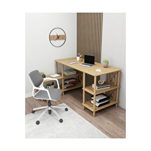 Legno Çalışma Masası: Minimalist Mdf, Ahşap Ayak Ve Yazıcı Rafı