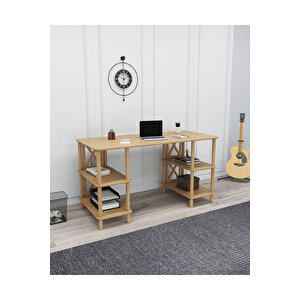 Vista Çalışma Masası – Mdf'lam & Ahşap Ayaklı | 4 Raflı | Minimalist & Fonksiyonel Tasarım