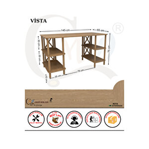 Vista Çalışma Masası – Mdf'lam & Ahşap Ayaklı | 4 Raflı | Minimalist & Fonksiyonel Tasarım