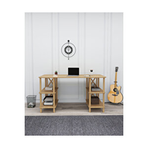 Vista Çalışma Masası – Mdf'lam & Ahşap Ayaklı | 4 Raflı | Minimalist & Fonksiyonel Tasarım