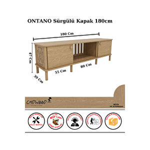 Ontano Tv Ünitesi – 180 Cm – Sürgülü Kapaklı Mdf Lam & Ahşap Ayaklı Modern Tasarım