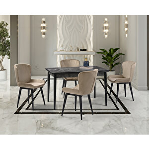 Mix Siyah Mermer Masa & Kuğu Sandalye Takımı Hdr1258 - Md