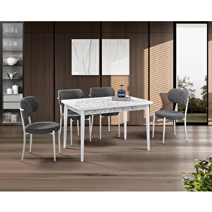 Mix Beyaz Mermer Masa & Atlas Beyaz Sandalye Takımı Hdr1260 - Md