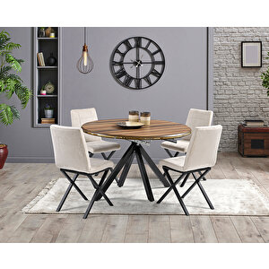 Round Ceviz Yuvarlak Masa & Mono Sandalye Takımı Hdr1281 - Md