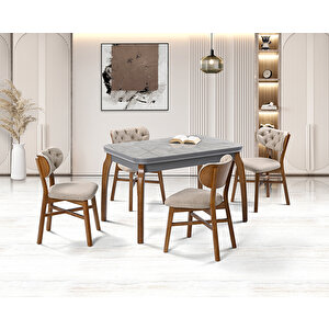 Manolya Gri Mermer Masa & Kartal Ceviz Sandalye Takımı Hdr1236 - Md