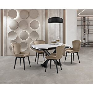 Galata Beyaz Masa & Kuğu Siyah Sandalye Takımı Hdr1251 - Md