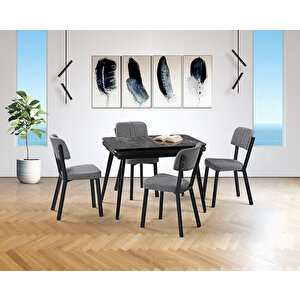 Tarz Siyah Mermer Masa & Ceyda Siyah Sandalye Takımı Hdr1268 - Md