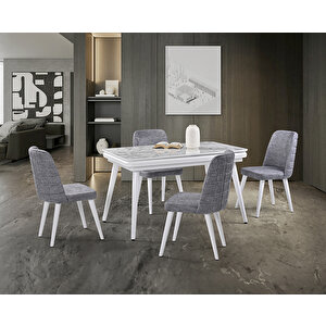 Morino Beyaz Mermer Masa & Damalı Sandalye Takımı Hdr1230 - Md