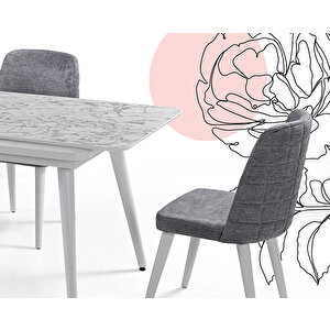 Morino Beyaz Mermer Masa & Damalı Sandalye Takımı Hdr1230 - Md