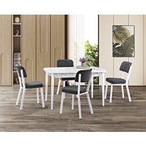 Vegas Beyaz Mermer Masa & Ceyda Beyaz Sandalye Takımı Hdr1261 - Md