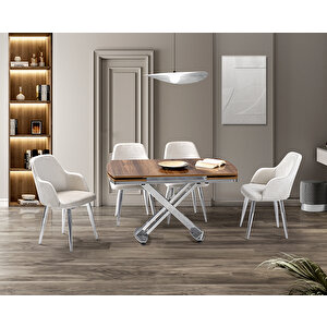 Galata Ceviz Masa & Lotus Krom Sandalye Takımı Hdr1248 - Md