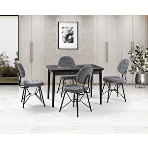 Zen Siyah Mermer Masa & Gözde Siyah Sandalye Takımı Hdr1264 - Md