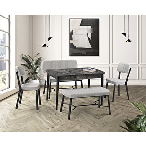 Vegas Siyah Mermer Masa & Ceyda Siyah Benç Takımı Takımı Hdr1275 - Md