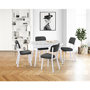 Tarz Beyaz Mermer Masa & Ceyda Beyaz Sandalye Takımı Hdr1269 - Md