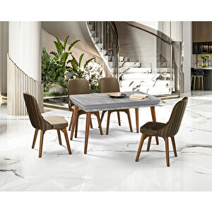 Hera Gri Mermer Masa & Doruk Sandalye Takımı Hdr1226 - Md