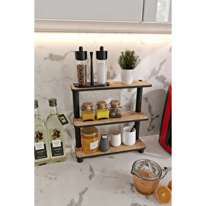 Dekorati̇f  3 Katli Tezgah Üstü Raf 11 Cm X 40 Cm Safi̇r Meşe