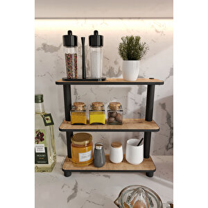 Dekorati̇f  3 Katli Tezgah Üstü Raf 11 Cm X 40 Cm Safi̇r Meşe