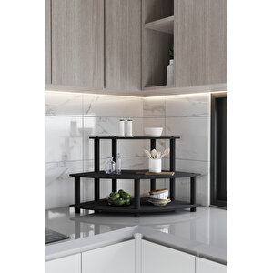 Dekorati̇f Oval Köşe 3 Katli Tezgah Üstü Raf 50 Cm X 50 Cm Si̇yah