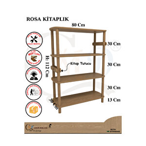 Rosa 4 Raflı Kitaplık – 112 Cm Yükseklik – Mdf Lam Gövde Ve Ahşap Ayaklı – Modern & Şık Tasarım