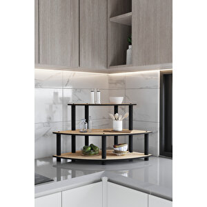Dekorati̇f Oval Köşe 3 Katli Tezgah Üstü Raf 50 Cm X 50 Cm Safi̇r Meşe