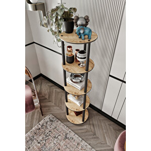 Dekoratif Masi̇vo Ki̇taplik 5 Katlı 34 Çap Yuvarlak Çok Amaçlı Raf