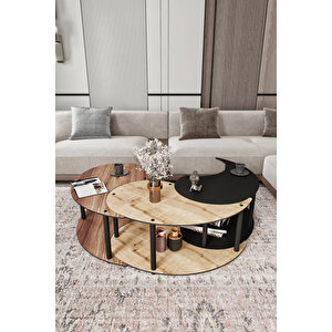 Yin Yang Unıty Serenıty Orta Sehpa 3 Lü Safir Meşe Madran Ceviz  Siyah 90 Cm Çap