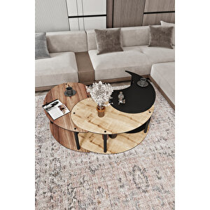 Yin Yang Unıty Serenıty Orta Sehpa 3 Lü Safir Meşe Madran Ceviz  Siyah 90 Cm Çap