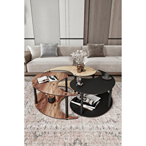 Yin Yang Unıty Serenıty Orta Sehpa 3 Lü Safir Meşe Madran Ceviz  Siyah 90 Cm Çap