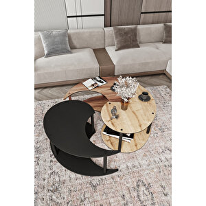 Yin Yang Unıty Serenıty Orta Sehpa 3 Lü Safir Meşe Madran Ceviz  Siyah 90 Cm Çap