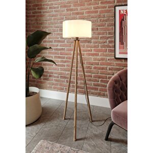 Krem Başlıklı Eskitme Ayaklı Tripod Lambader