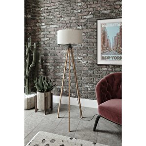 Krem Başlıklı Eskitme Ayaklı Tripod Lambader