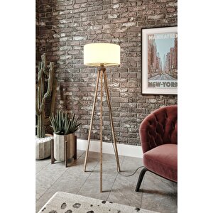 Krem Başlıklı Eskitme Ayaklı Tripod Lambader