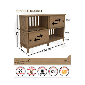 Avena Sürgülü Kapaklı Konsol – Kitaplık & Depolama Ünitesi | 120x40x79 Cm | Ahşap Modern Tasarım