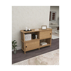 Avena Sürgülü Kapaklı Konsol – Kitaplık & Depolama Ünitesi | 120x40x79 Cm | Ahşap Modern Tasarım