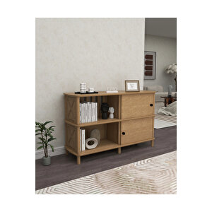 Avena Sürgülü Kapaklı Konsol – Kitaplık & Depolama Ünitesi | 120x40x79 Cm | Ahşap Modern Tasarım