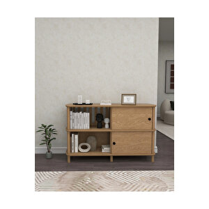 Avena Sürgülü Kapaklı Konsol – Kitaplık & Depolama Ünitesi | 120x40x79 Cm | Ahşap Modern Tasarım