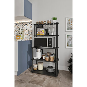 Dekoratif Masi̇vo Mikrodalga Esspresso 4 Katlı 33 Cmx68 Cm Dikdörtgen Çok Amaçlı Raf Si̇yah