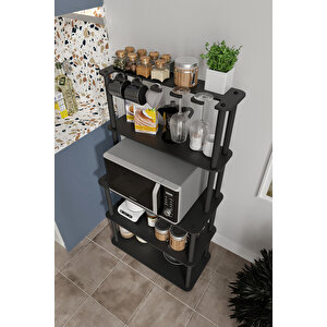 Dekoratif Masi̇vo Mikrodalga Esspresso 4 Katlı 33 Cmx68 Cm Dikdörtgen Çok Amaçlı Raf Si̇yah