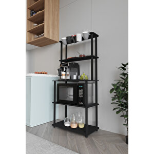 Dekoratif Masi̇vo Mikrodalga Esspresso 4 Katlı 33 Cmx68 Cm Dikdörtgen Çok Amaçlı Raf Si̇yah