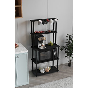 Dekoratif Masi̇vo Mikrodalga Esspresso 4 Katlı 33 Cmx68 Cm Dikdörtgen Çok Amaçlı Raf Si̇yah