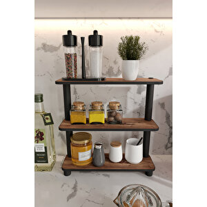 Dekorati̇f  3 Katli Tezgah Üstü Raf 11 Cm X 40 Cm Madran Cevi̇z