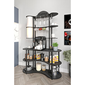 Brew-bliss Mutlu Kahve Köşesi̇-çok Amaçli Mutfak Rafi Si̇yah-lambader Aydinlatmali