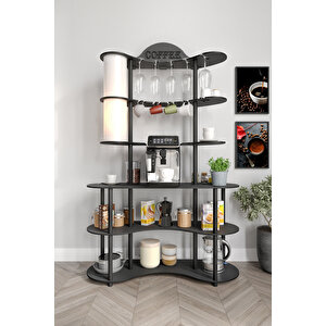 Brew-bliss Mutlu Kahve Köşesi̇-çok Amaçli Mutfak Rafi Si̇yah-lambader Aydinlatmali