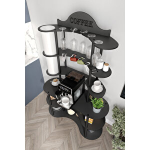 Brew-bliss Mutlu Kahve Köşesi̇-çok Amaçli Mutfak Rafi Si̇yah-lambader Aydinlatmali