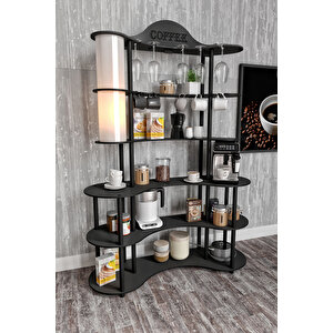 Brew-bliss Mutlu Kahve Köşesi̇-çok Amaçli Mutfak Rafi Si̇yah-lambader Aydinlatmali