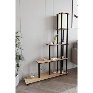 Escaleras Raflı Kitaplık Lambader Meşe
